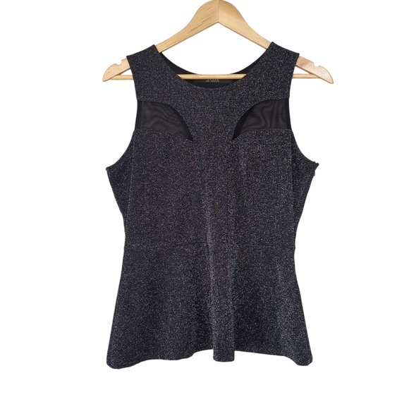Guess Black Sparkly Peplum Sleeveless Dressy Top - Picture 6 of 12